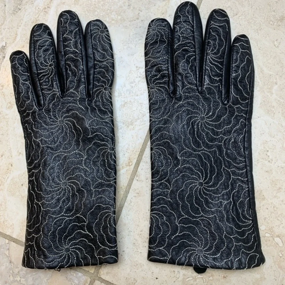 Elegant Black Gloves with Silver Embroidery